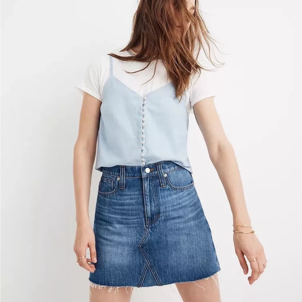 Madewell Rigid Denim A Line Raw Hem Mini skirt size 26